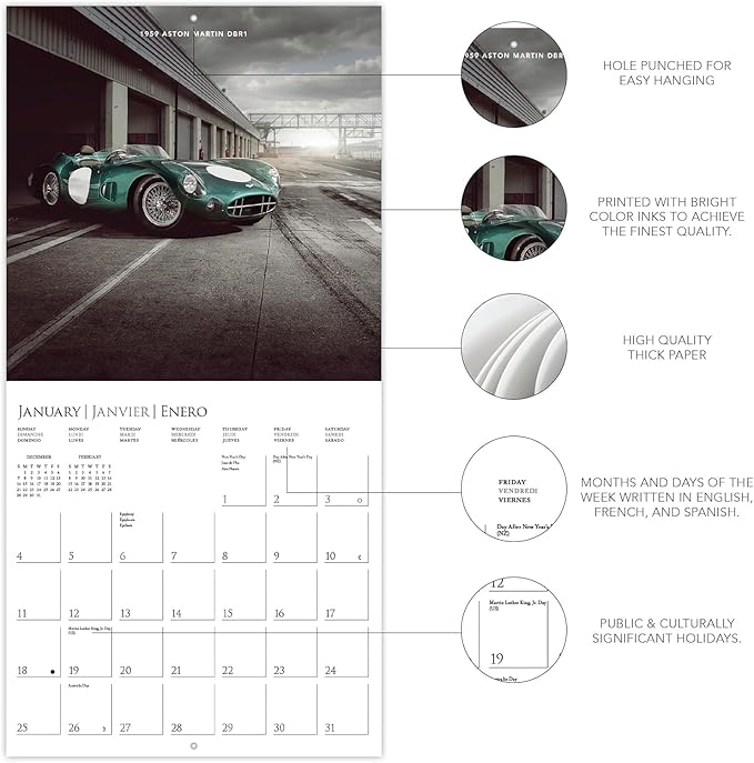Graphique 2026 Car Legends Wall Calendar | 12” x 12” | Thick Paper | Home & Office Organizer | Large Monthly Grid | 3 Languages & Marked Holidays | 4 Month Preview Page for 2027