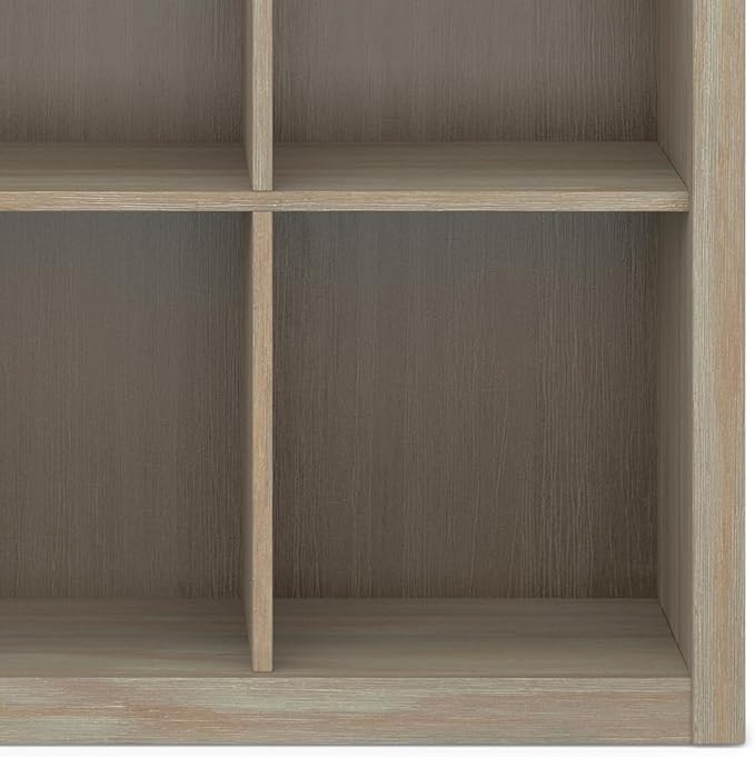 SIMPLIHOME Artisan Bookcase - 43 inch Tall 9-Cube Solid Wood Cube Organizer in Distressed Grey, Transitional Storage Bookcase for Living Room, Study Room or Office with Fixed Shelves and Tapered Legs