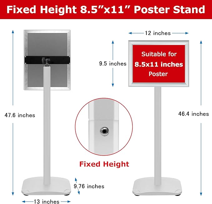 VAIIGO 3 Pack Heavy Duty Standing Sign Holder 8.5x11 Inch - Pedestal Floor Sign Stand with Weighted Base - Vertical & Horizontal Poster/Menu Display Stands for Indoor/Outdoor Advertising, Silver