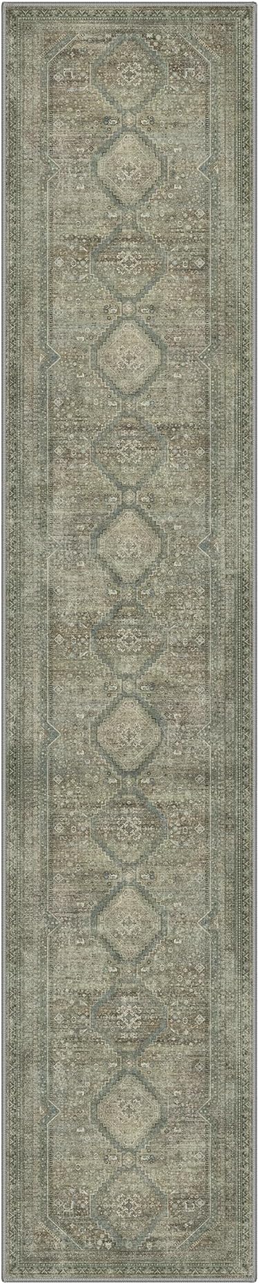 GENIMO Runner Rug 2x10 Non Slip Machine Washable Hallway Runner Rug, Low Pile Lightweight Rugs for Entryway, Hallway, Kitchen and Corridor, Sage/Blue