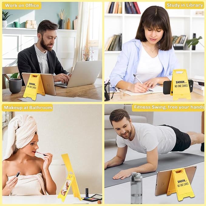 Funny Office Desk Accessories,Office Cubicle Decor,Desk Decor,Phone Holder Mirror Acrylic Table Signs， Team Humorous Gag Gifts for Coworker Supervisor Leader Designer Cashier Manager (No One Cares )