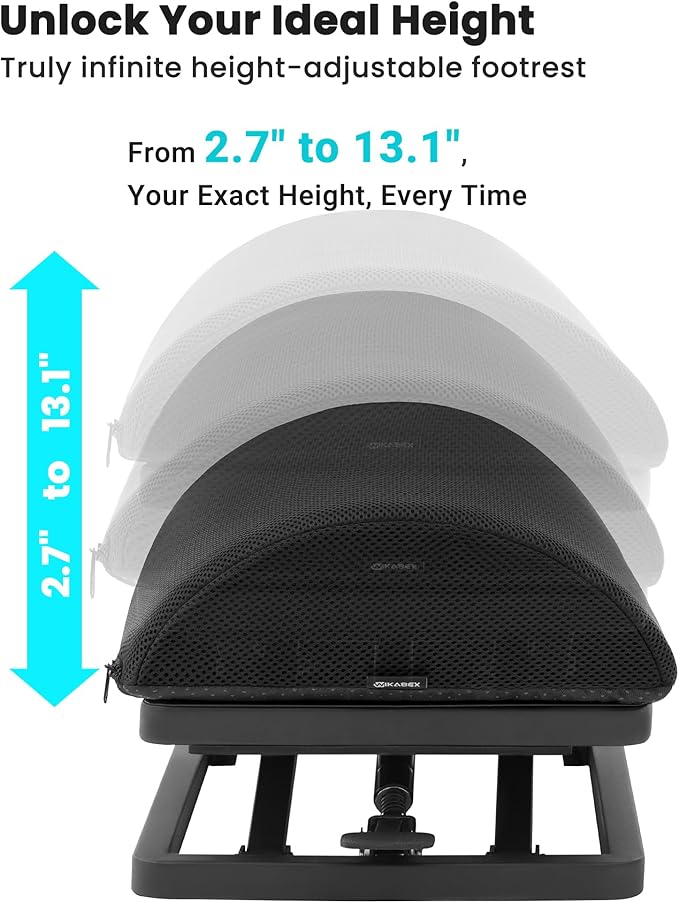Wikabex Truly Infinite Height Adjustable Footrest｜No Bending Needed—Foot Step-to-Adjust｜2.7"-13.1" Height｜Washable｜Foot Rest Stool for Under Desk at Work, Office/Home/Gaming/Study Desk Essentials