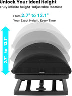 Wikabex Truly Infinite Height Adjustable Footrest｜No Bending Needed—Foot Step-to-Adjust｜2.7"-13.1" Height｜Washable｜Foot Rest Stool for Under Desk at Work, Office/Home/Gaming/Study Desk Essentials