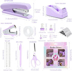 COMFYROOM Desk Accessories with Pen Holder, Office Supplies Desk Organizers and Accessories, Tape Dispenser, Stapler, Staple Remover, Staples, Clips Set, Ruler, Scissor, Pen, Tape (Purple)
