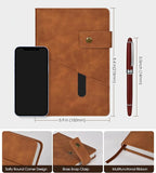 vfaejll Brown A5 Lined Leather Journal Notebook for Men Women,5.9" X 8.4" Personalized Hardcover Journal with Pen,200 Pages 100 Gsm Thick Ruled Paper Daily Diary for Travel,Business,Work,Writing