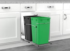 Rev-A-Shelf Pullout Trash Can for Kitchen Cabinets 27 Qt Garbage Recycling Bin with Full Extension Slide, Green/Black, RV-15KD-1918C-S