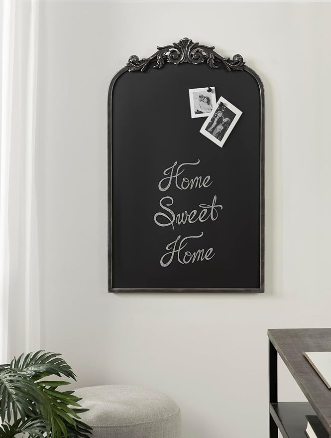 Kate and Laurel Arendahl Decorative Vintage Arch Chalkboard; 19 x 31; Black; Framed Arched Ornate Magnetic Chalkboard for Unique Display; Decoration; and Organization