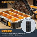 POWERTEC Small Parts Organizer & Tool Box – 20 Compartments, IP65 Water & Dust Protection, Stackable Storage with Interlocking Latch, Removable Bin, Divider, Clear Lid, Portable Design, 2PK (72366-P2)