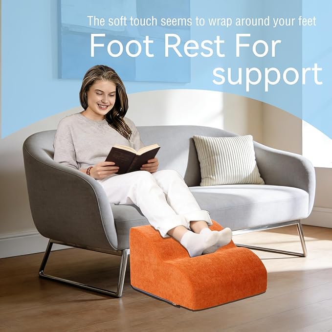OpyTikar Foot Rest for Under Desk at Work.Multifunctional 3-Tier Foot Stool,with Washable Footrest.for Under Desk,Office Chair Gaming Chair & Sofa,Leg Elevation Pillow,Supports Posture (Orange)