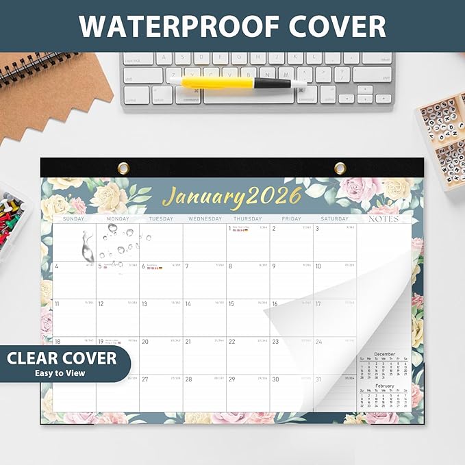 2026 Desk Calendar, 18 Monthly Calendar Runs from January 2026 to June 2027, Large 17" x 12" Desktop/Wall Calendars Easy Scheduling & Notes, Ideal for School, Home and Office - Vintage Floral
