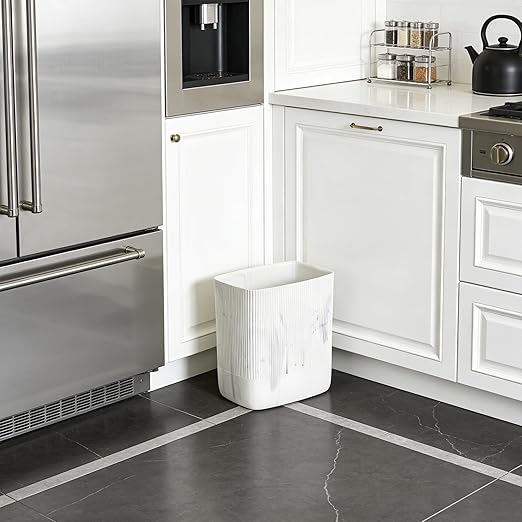 Polytree Bathroom Trash Can 1.8 Gallon(7 Liter) Small Kitchen Garbage Can,Decor Wastebasket for Bedroom Office,Resin Marble White