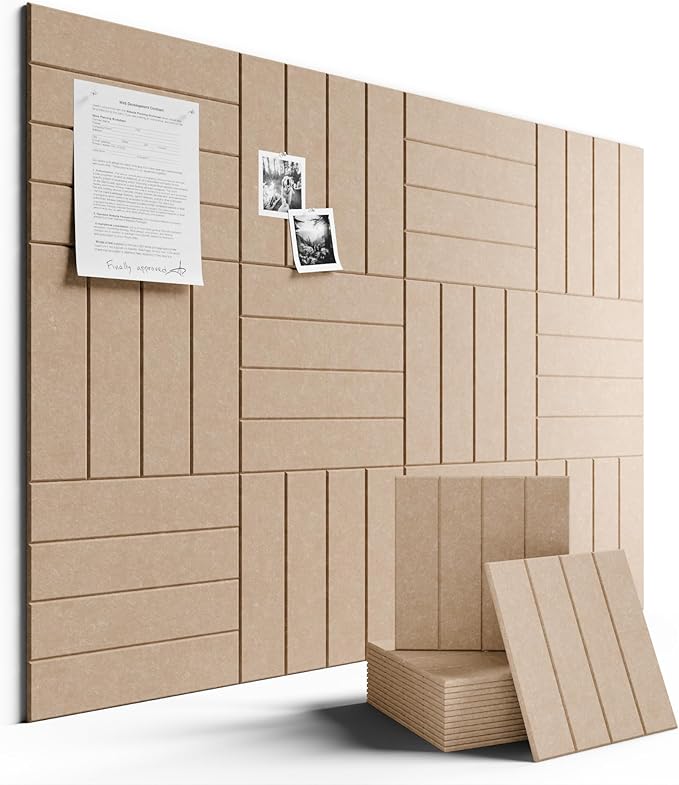 Large Felt Bulletin Board 48" x 36" Cork Board Alternative-12 Pack with 70 Safe Removable Adhesive Tabs, Cork Boards for Walls Felt Board for Home Office Classroom Pin Board-Taupe