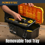POWERTEC 16-Inch Tool Box with Trays - Lockable, Metal Latch, Organizer, Portable Storage for Tools, Small or Mid-Sized Parts (72119)