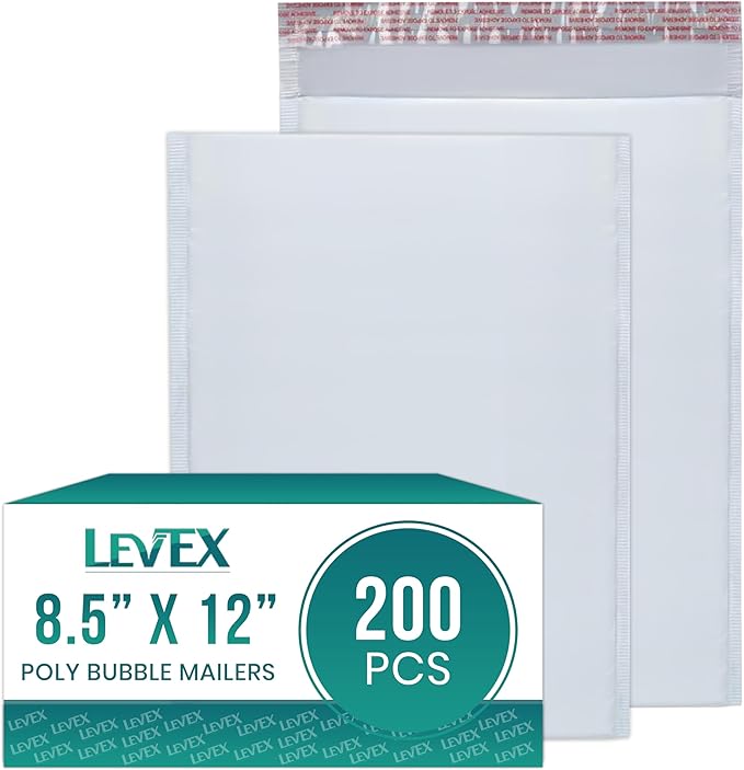 Levex - #2 8.5" x 12" [200 Pack] Poly Bubble Mailers, Padded Envelope Mailers, Packing Envelope & Mailing Bags for Shipping