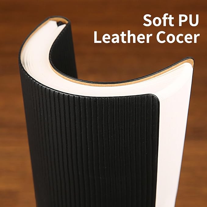 TSFPapier Lined Journal Notebook for Work College Ruled Note Book 5.79"x8.27" A5 PU Leather Daily Journaling 216 Pages for Women Men Writing Home School Supplies Business (Black)