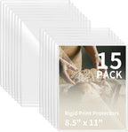 souG 15 Pack 8.5" x 11" Rigid Print Protectors, Clear Waterproof Hard Plastic Page Sheet Protectors, Paper Sleeves Photo Plastics Sleeves Hard Plastic Document Holder Birth Certificate Protector