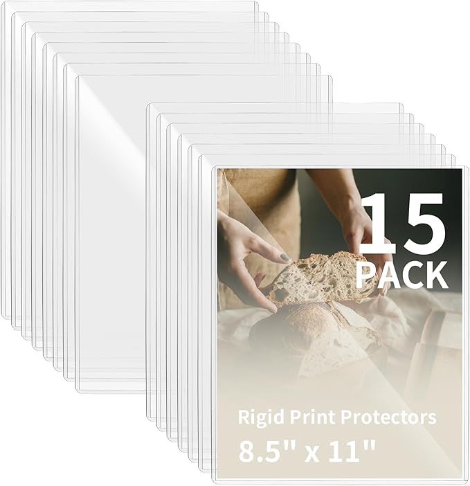 souG 15 Pack 8.5" x 11" Rigid Print Protectors, Clear Waterproof Hard Plastic Page Sheet Protectors, Paper Sleeves Photo Plastics Sleeves Hard Plastic Document Holder Birth Certificate Protector