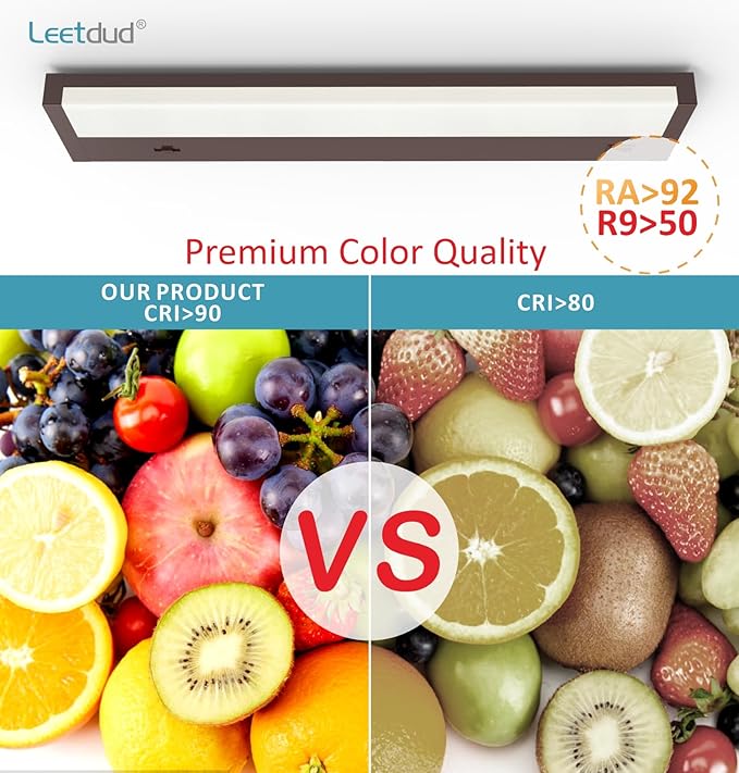 Leetdud LED Under Cabinet Lighting Hardwired or Plug in, 16 Inch 8W, Dimmable 5 Color 2700K/3000K/3500K/4000K/5000K, Linkable Eyes Care Design Counter Lights for Kitchen, Sink, ETL Listed, Bronze