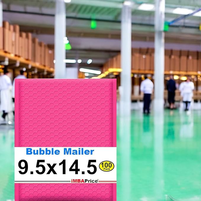 iMBAPrice 9.5x14.5" Hot Pink Poly Bubble Mailers, 100-Pack – #4 Self-Seal Padded Shipping Envelopes, Waterproof Bubble Bags for Crafts, Jewelry, Cosmetics & Beauty Products