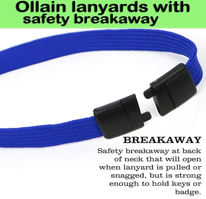 Ollain 25 Pack Breakaway Lanyard with J-Hook Bulk Flat Lanyards for Name tag ID Badges (Blue, Breakaway 25 Pack)