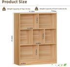 LEYAOYAO 7 Cube Bookshelf with Wood Base,Natural 3 Tier Mid-Century Modern Bookcase,Standing Wide Bookshelves Storage Organizer Shelf,Rustic Display Cabinet Book Shelves for Bedroom,Living Room