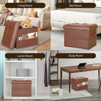 BelugaHelper Storage Ottoman Foot Rest Stool. Folding Ottoman with Storage with Thicker Foam Padded Seat. 330 lbs Footstool Bench for Living Room, Bedroom, Home Office Table, 17x13x13in, Light Brown