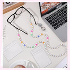 Teacher Lanyard with ID Holder Cute Flower Wooden Beaded Lanyards for ID Badge Holders Retractable Badge Reel Keys Eyeglass Chains