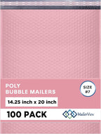 Light Pink Extra Large Poly Bubble Mailers 14.25x20 inch #7 | Self Seal Large Padded Envelopes | Air Cushioned Bubble Mailer | Usable Size 14.25x19 Lightweight Mailing Shipping Bags| 100 Pack Bulk