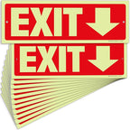 iSYFIX Exit Signs with Directional Down Arrow - 12 Pack 12x4 Inch Glow in the Dark for Business, School, Office, Warehouse - Durable 40 Mil Polystyrene, UV Laminated, Waterproof, Scratch & Fade Resistant