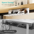 PEGZONE Under Desk Cable Management Tray, 15.7 Inches Metal Cord Organizer Rack, Desk Tray for Power Strip, Cord, Wire, Easy Mounting Cable Management Under Table for Home Office, White