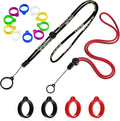 16 Pcs Anti Lost Lanyard Set Include 2 Necklace Lanyards Safety Neck Strap with 14 Silicone Ring Soft Protective Ring (Black, Red)