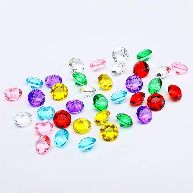 HDCRYSTALGIFTS 36pcs 0.8'' Multi-Color Art Glass Diamonds Crystal Gems Vase Fillers Wedding Table Scattering Gemstones Christmas Party Decorations