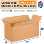 Long Shipping & Moving Boxes 28"L x 12"W x 12"H (20-Pack) - Extra Strength 200 lb vs Regular - Corrugated Strong Packing Boxes for Moving - Heavy Duty Shipping Box - Shiping Box by IDL Packaging