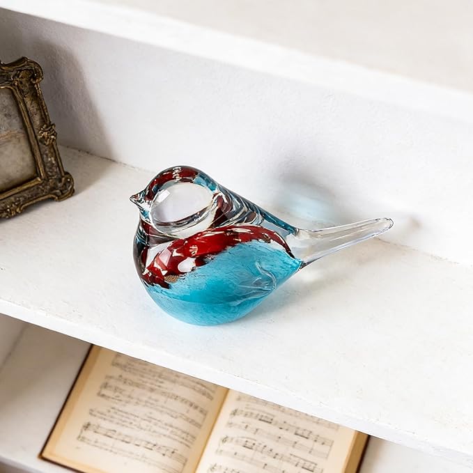 ORRFIDDY Blown Glass Birds - Glass Art Bird Decor, Hand Blown Glass Animal Figurines Paperweight for Home Shelf Decor