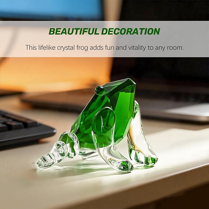 H&D HYALINE & DORA Small Crystal Frog Figurine Collection Paperweight Table Centerpiece Ornament(Green)