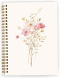 JWVK Pink Floral Spiral Notebook, Cottagecore Wildflower Notebooks for Note Taking, Rustic Wild Flower Botanical Journal for Writing, Pink Aesthetic Office Supplies, 5.5x8.3 Inch