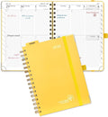 POPRUN 2026 Planner Daily Weekly and Monthly Calendar with Hourly Schedule(Medium Size 8.5'' x 6.25'' Wire-Bound Hard Cover) - Agenda 2026 (Jan.2026-Dec.2026), Monthly Tabs - Light Yellow