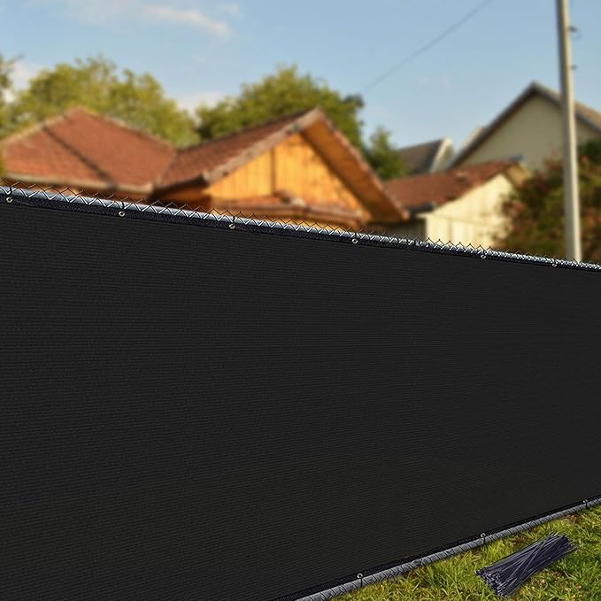 iCover 5x12ft Fence Privacy Screen, Heavy Duty Fencing Panels Screens, Outdoor Shade Cloth Mesh Barrier, Reinforced Bindings and Brass Grommets, Cable Zip Ties Included, Black