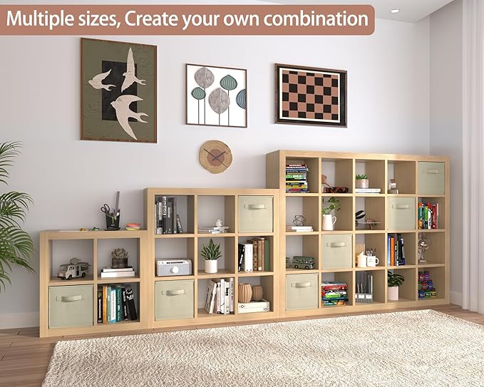 Bookshelf with Storage Bins, 9-Cube Storage Organizer Sturdy Wooden Bookcase Open Book Shelf, Multifunctional Cubicle Rack for Storage & Display, Furniture for Living Room Bedroom Office, Oak