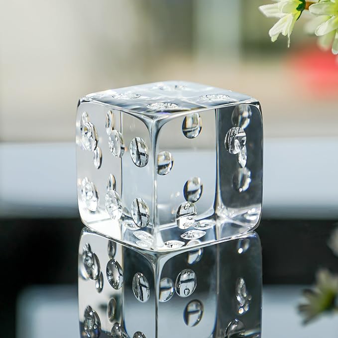 QFkris 2.2" Glass Dice Paperweight Glass Art Dice Figurine Paper Weights for Desk