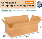 Large Shipping & Moving Boxes 24"L x 12"W x 6"H (20-Pack) - Extra Strength 200 lb vs Regular - Corrugated Shipping Boxes Large for USPS - Moving Box Heavy Duty by IDL Packaging