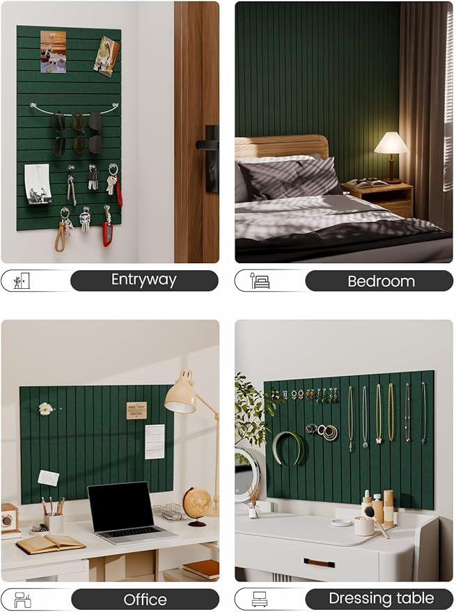 Fluxynara Felt Bulletin Board Tiles -28"x18" with 40 Adhesive Tabs, Cork Board Alternative for Office Decor, Push Pin Board Wall Organizer 6-Pack (Pine Green)