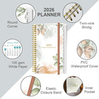 2026 Pocket Planner/Calendar - 2026 Planner from January 2026 - December 2026, Planner 2026 with 12 Tabs, Twin-Wire Binding, Inner Pocket, 3.75" x 6.75, Rose Leaf