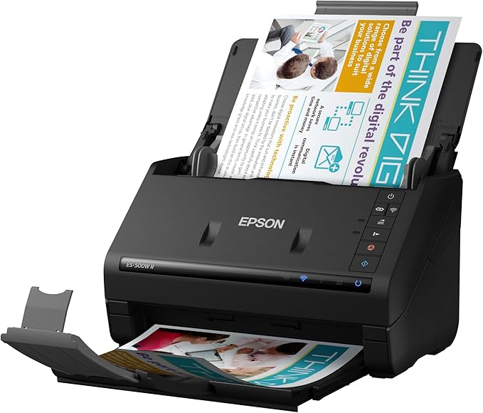 Epson Workforce ES-500W II Wireless Color Duplex Desktop Document Scanner for PCand Mac with Auto Feeder (ADF), Scan from Smartphone or Tablet
