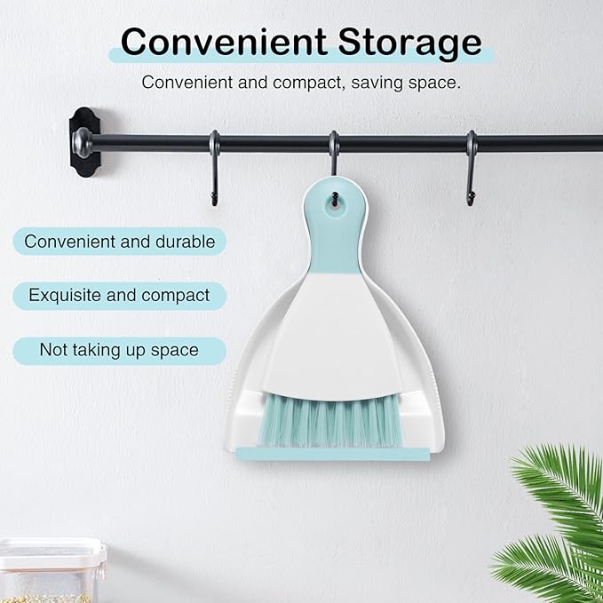 NACENA Mini Dustpan and Brush Set 2 Pack, Small Broom and Dustpan Set Dust Pan and Mini Hand Broom Dustpan and Broom Combo Compact for Home Table Keyboards Sofa Kitchen, Blue