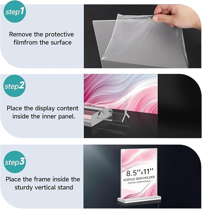 Yeahjiae 6 Pack T-Shaped Acrylic Sign Holder 8.5 x 11, Double Sided Clear Stand for Letter Size Paper, Essential Office Supplies for Menu, Tabletop, Counter & Wall Display, Garage Sale & Picture Frame for Office, Restaurant, Store, Home