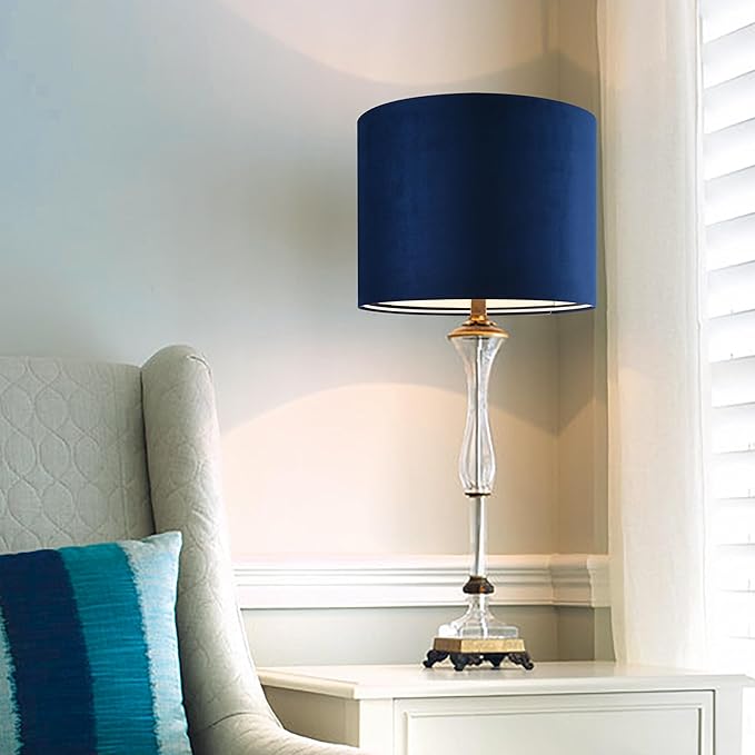 GO&SO Large Drum Lamp Shades Set of 2 Blue Velvet Lampshade 16"Top×16"Bottom×12"High(Spider) Modern Lamp Shades for Table Lamp & Bedside Lamps Replacement in Hand Crafted-Art Decor