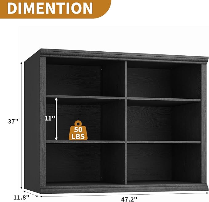 Rresyet 47.2" Wide Bookcase, 3-Tier Bookshelf Open Storage, 37" Tall Floor Standing Indoor Furniture, Book Cases for Home School Library Office Bedroom Kids, Black