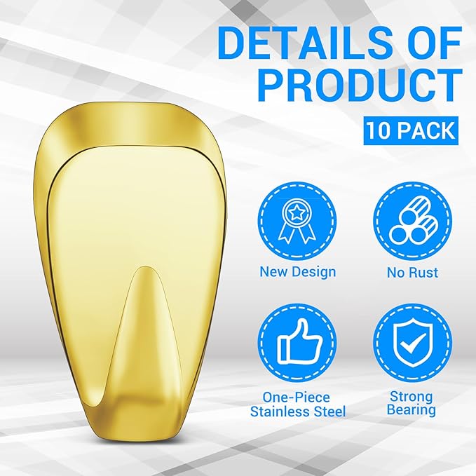 LEIFIDE Cubicle Hooks Fabric Panel Wall Hooks Cubicle Clips Picture Hangers for 40 Lbs Office Home Kitchen Room Board Hanging Supplies(Gold,10 Pieces)