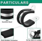 OURU 20pcs 1 Inch Stainless Steel Cable Clamps, Rubber Coated, Black